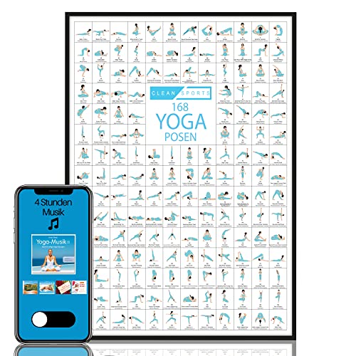 CLEAN SPORTS® Yoga Poster DIN A2 168 Posen und Asanas, Zubehör für Yoga-Studios und Zuhause, perfekte Geschenkidee, Chakra Übungen für Anfänger und Profis inkl. Yogamusik | ungerahmt von CLEAN SPORTS