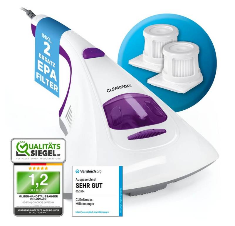 CLEANmaxx Matratzenreinigungsgerät entfernt 99,9 % Milben - 2 Ersatz-EPA-Filter, 300 W, Matratzen Bettdecken Kissen sterilisierend desinfizierend CLEANmaxx Matratzenreinigungsgerät entfernt 99,9 % Milben - 2 Ersatz-EPA-Filter, 300 W, Matratzen Bettdecken Kissen sterilisierend desinfizierend von CLEANmaxx