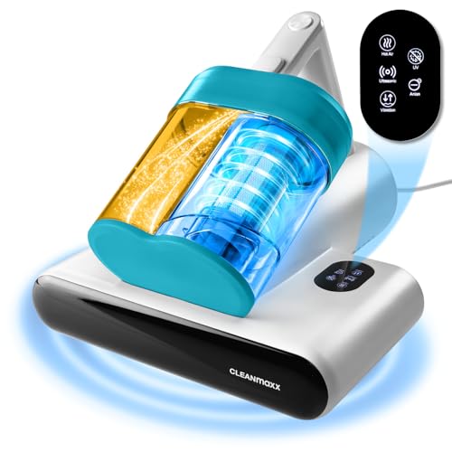 CLEANmaxx Milbensauger für Matratzen mit UV-C-Licht, Rotation | Matratzenreiniger mit HEPA-Filter, entfernt 99,9% Aller Milben | Matratzensauger mit Ultraschall, Hitze & Vibration von CLEANmaxx
