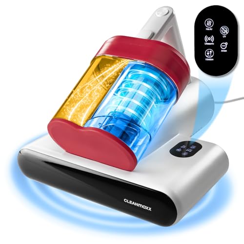 CLEANmaxx Milbensauger für Matratzen mit UV-C-Licht, Rotation | Matratzenreiniger mit HEPA-Filter, entfernt 99,9% Aller Milben | Matratzensauger mit Ultraschall, Hitze & Vibration von CLEANmaxx