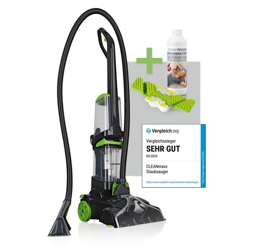 CLEANmaxx Teppichreinigungsgerät Teppich- & Polsterreiniger Professional, 800 W, Waschsauger inkl. Ersatzbürste & Teppichshampoo von CLEANmaxx
