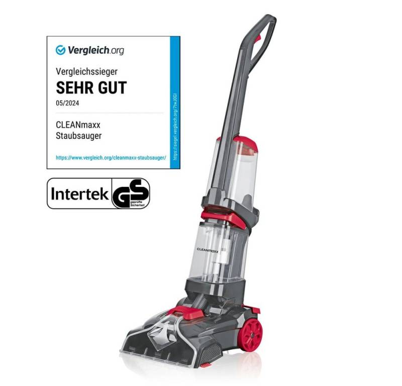 CLEANmaxx Teppichreinigungsgerät Teppichreiniger Professional mit Vibrations- und Seitenbürsten, 800 W, mit Beutel, Intensive Reinigung mit Vibration Teppichreinigung Polster von CLEANmaxx