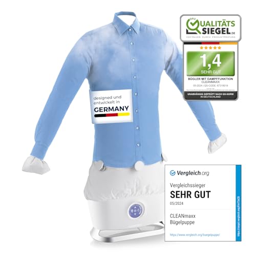 CLEANmaxx automatischer Hemdenbügler mit Dampffunktion | Innovativer Bügler für Hemden & Blusen, Bügelautomat | Schonender als Wäschetrockner und Bügeleisen, 2 Programme, Touch Display von CLEANmaxx