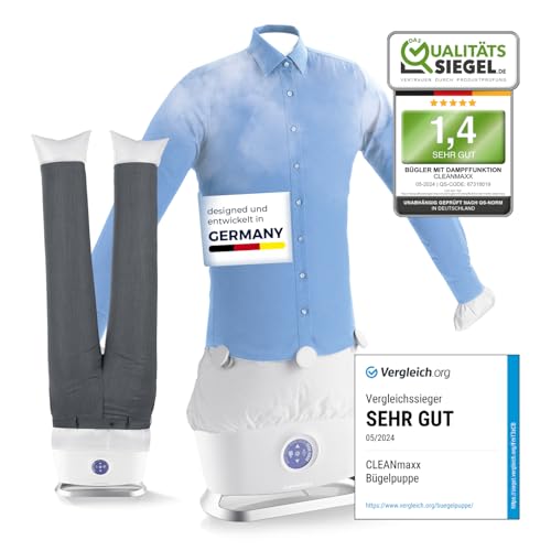 CLEANmaxx automatischer Hemdenbügler mit Dampffunktion inklusive Hosenaufsatz | Innovativer Bügler für Hemden & Blusen, Bügelautomat | Schonender als Wäschetrockner und Bügeleisen von CLEANmaxx