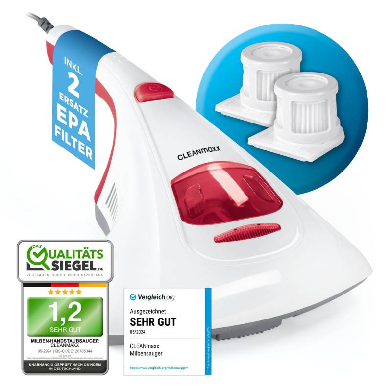 Milbensauger Vibration + 2 EPA-Filter - Weiß/Rot von CLEANmaxx