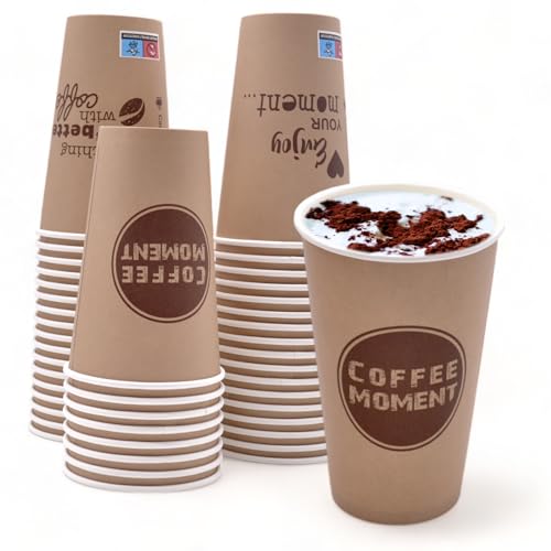 CLEARFEE Premium Pappbecher Kaffeebecher 400ml | 0,4l - 16oz Groß | Gastro Qualität | Einwegbecher Coffee to go Becher, für heißen und kalten Getränken (50x Becher) von CLEARFEE
