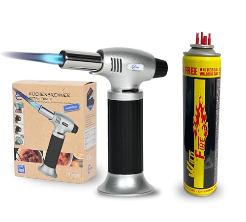 Clearfee Butan Flambierbrenner Bunsenbrenner | inkl. 1 x 300ml Butan Nachfüllgas | max. 1300°C, 0.28KW stark | Gastro-Brenner, Küchenbrenner, Küche, Camping & Werkstatt Brenner Torch, Gasbrenner Gas von CLEARFEE