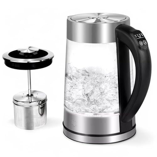 Maris LED Glas Wasserkocher 1,7 L | LCD Display mit Temperatureinstellung und Warmhaltefunktion | Teesieb & Aufsatz | Teekocher Edelstahl, Abschaltautomatik, Kettle von CLEARFEE