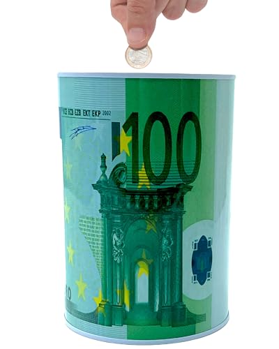 Spardose mit Euro Banknote, Eurospardose, Metallspardose, Trinkgeldkasse, Geldspardose, Metall Blech Sparschwein, Kaffeekasse (Gr: XXL - 100€ Banknote) von CLEARFEE