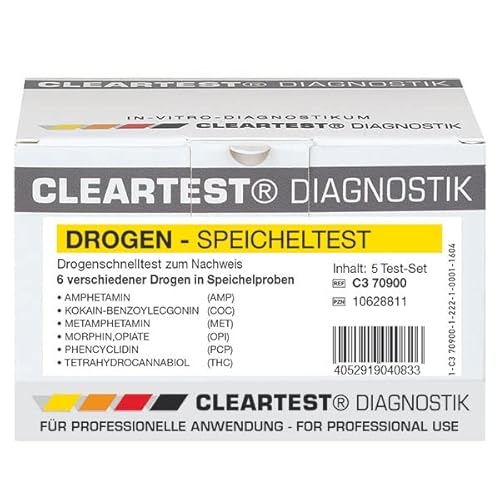 Drogen-Speicheltest 6-fach AMP/COC/MET/OPI/PCP/THC VE: 5 Stück von CLEARTEST