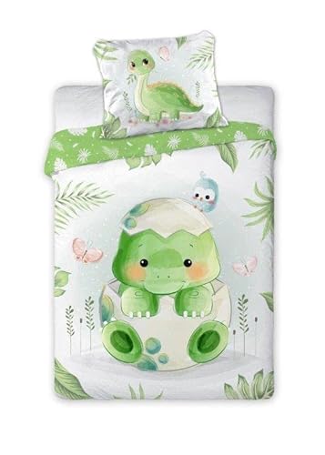 Kinderbettwäsche 100x135 cm aus 100% Baumwolle Weiche & Farbenfrohe | Baby Bettwäsche Set Perfekt für Mädchen und Jungs | Hochwertige und pflegeleichte, Kinder- mit Reißverschluss (Dino 005) von CLEAVEN