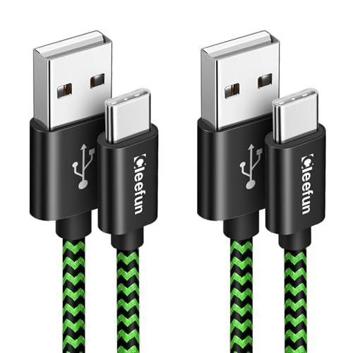 CLEEFUN USB C Kabel Grün [1M 2Stück], Robust Ladekabel USB C, 3A Schnellladekabel für iPhone 15/15 Plus/15 Pro Max, Galaxy S24 S23 S22 S21 S20 S10, A15 A14 A13 A55 A54 A53 A52 A51 A50 usw von CLEEFUN