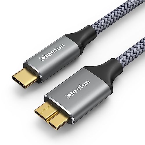 CLEEFUN USB Micro B auf USB C Kurz 0,5m, Langlebig Nylon USB 3.1 Micro-B (10Gbps) Festplattenkabel kompatibel mit Seagate, WD, Toshiba, Samsung Portable Externe Festplatte,Kamera und mehr von CLEEFUN