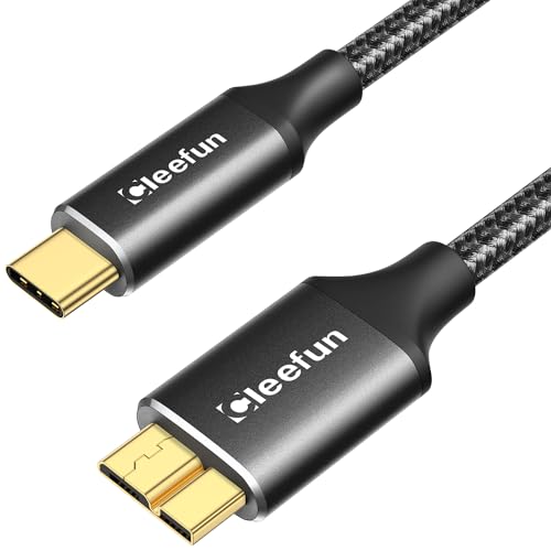 CLEEFUN Micro USB auf USB C 2M, Langlebig Nylon USB 3.1 Micro-B (10Gbps) Festplattenkabel kompatibel mit Seagate, WD, Toshiba, Samsung Portable Externe Festplatte,Kamera und mehr von CLEEFUN