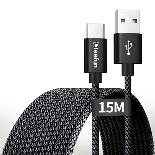 CLEEFUN USB C Kabel 15M, Langlebig USB 2.0 USB A auf USB-C Schnell Ladekabel für Handys, Tablets, Security Überwachungskamera, PS5 Controller, andere Geräte mit einem USB-C Ladeanschluss von CLEEFUN