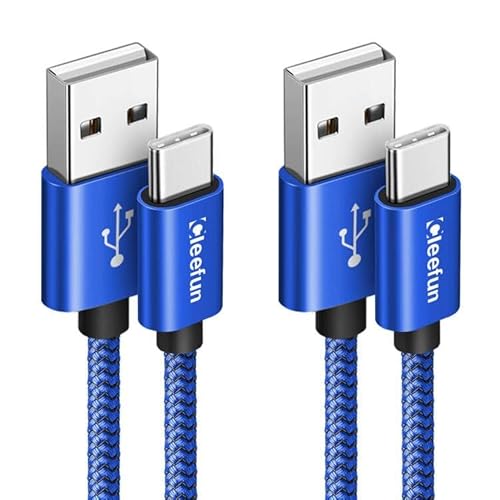 CLEEFUN USB C Kabel Blau [1M 2Stück], Robust Ladekabel USB C, 3A Schnellladekabel für iPhone 15/15 Plus/15 Pro Max, Samsung Galaxy S24 S23 S22 S21 S20 S10, A13 A14 A53 A54 A52 A51 A50 und mehr von CLEEFUN