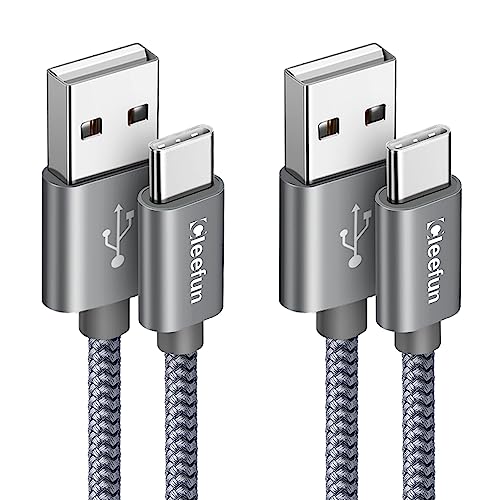 CLEEFUN USB C Kabel Grau [1M 2Stück], Robust Ladekabel USB C, 3A Schnellladekabel für iPhone 15/15 Plus/15 Pro Max, Galaxy S24 S23 S22 S21 S20 S10, A15 A14 A13 A55 A54 A53 A52 A51 A50 usw von CLEEFUN