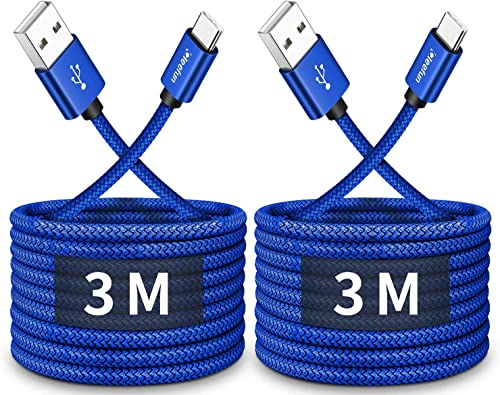CLEEFUN USB C Kabel Blau [3M 2Stück], Robust Ladekabel USB C, 3A Schnellladekabel für iPhone 15/15 Plus/15 Pro Max, Galaxy S24 S23 S22 S21 S20 S10, A15 A14 A13 A55 A54 A53 A52 A51 A50 usw von CLEEFUN