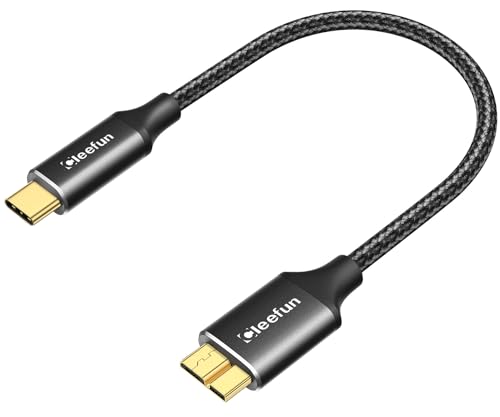 CLEEFUN USB Micro B auf USB C Kurz 0,3m, Langlebig Nylon USB 3.1 Micro-B (10Gbps) Festplattenkabel kompatibel mit Seagate, WD, Toshiba, Samsung Portable Externe Festplatte,Kamera und mehr von CLEEFUN