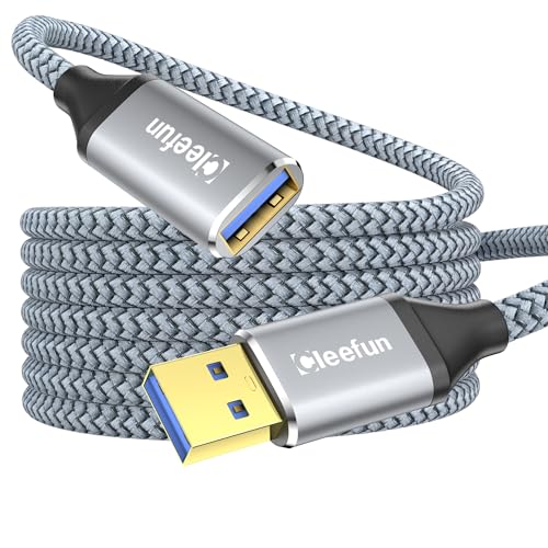 CLEEFUN USB Verlängerung 3M, USB 3.0 5Gbps Verlängerungskabel, USB A auf A Extender mit Premiun Nylonkabel und Aluminiumgehäuse für Kartenlesegerät,Tastatur, Drucker, Scanner, Kamera, USB Hub usw von CLEEFUN