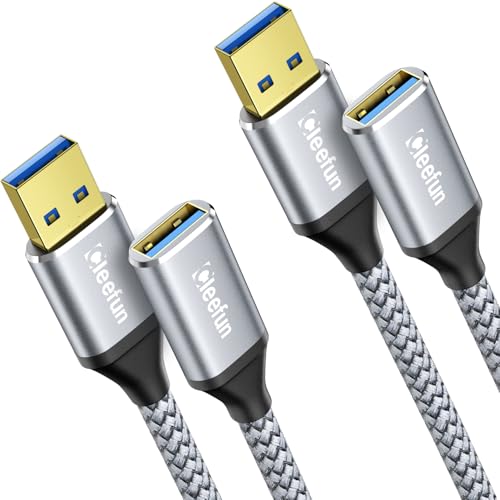 CLEEFUN USB 3.0 Verlängerung Kurz 0,5M 2Stück, 5Gbps A auf A Extender mit Premiun Nylonkabel und Aluminiumgehäuse für Kartenlesegerät,Tastatur, Drucker, Scanner, Kamera, USB Hub usw von CLEEFUN