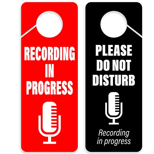 Türknauf-Aufhänger mit Aufschrift "Recording in Progress - Please Do Not Disturb", doppelseitig, ideal für den Einsatz in jedem Raum, 2 Stück von CLEVER SIGNS