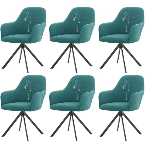 CLGTY 1/2/4/6pcs Stretch Wasserdicht Stuhlhussen Mit Armlehne, Abnehmbare Office Chair Slipcovers Mit Armlehnen Waschbar Modern Möbelschoner Für Buffetparty Dekorative-Türkisblau-6 Stück von CLGTY