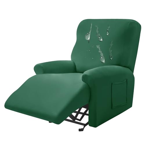 CLGTY 4-Stück Sesselschoner Für Relaxsessel Wasserdicht, Stretch Weich Polyester Sesselüberwurf Für Relaxsessel Mit Seitentaschen Sesselbezug Für Kind-dunkelgrün-sehsessel von CLGTY