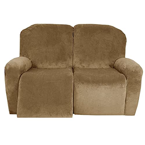 CLGTY 6 Stücke Ruhesessel Bezüge Stretch, Samt Relaxsessel Bezug Verdicken Sofabezug Mit Seitentasche Waschbar Sofahusse Für Wohnzimmer-Camel-2 Seater von CLGTY