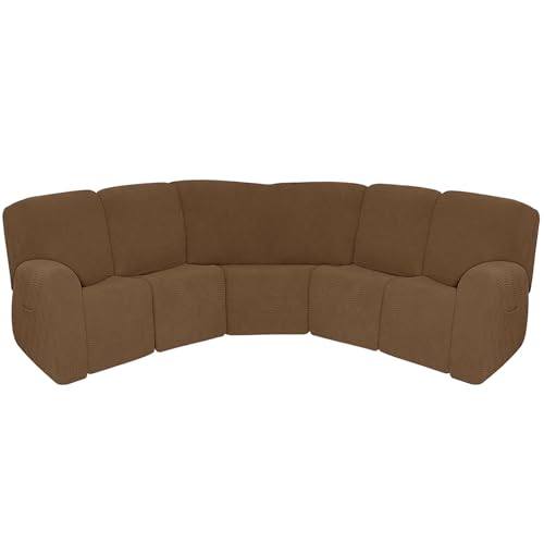 CLGTY 7 Pcs L Form Sesselschoner Für Relaxsessel, Weich Spandex Sofabezug L Form Mit Seitentaschen Sofahusse Waschbar Für Wohnzimmer Katze Hund-Kaffee-5 Sitzer CLGTY 7 Pcs L Form Sesselschoner Für Relaxsessel, Weich Spandex Sofabezug L Form Mit Seitentaschen Sofahusse Waschbar Für Wohnzimmer Katze Hund-Kaffee-5 Sitzer von CLGTY