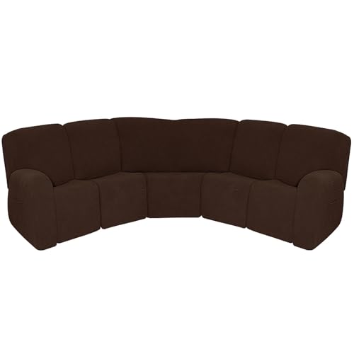 CLGTY 7 Pcs L Form Sesselschoner Für Relaxsessel, Weich Spandex Sofabezug L Form Mit Seitentaschen Sofahusse Waschbar Für Wohnzimmer Katze Hund-Tiefer Kaffee-5 Sitzer CLGTY 7 Pcs L Form Sesselschoner Für Relaxsessel, Weich Spandex Sofabezug L Form Mit Seitentaschen Sofahusse Waschbar Für Wohnzimmer Katze Hund-Tiefer Kaffee-5 Sitzer von CLGTY