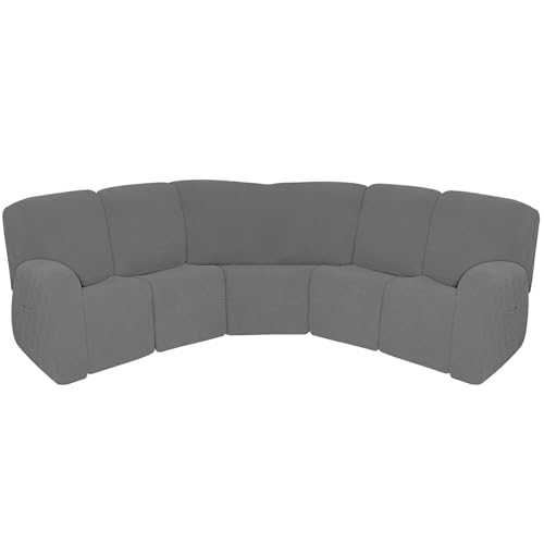 CLGTY 7 Pcs L Form Sesselschoner Für Relaxsessel, Weich Spandex Sofabezug L Form Mit Seitentaschen Sofahusse Waschbar Für Wohnzimmer Katze Hund-hellgrau-5 Sitzer von CLGTY