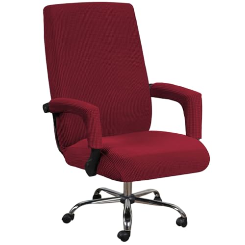 CLGTY Bezug Für Bürostühle Mit Armlehnenbezüge, Kariert Elastische Bezug Für Bürostuhl Universal Bezug Bürostuhl Verdicken Abnehmbar Für Bürostuhl Computer Schreibtischstuhl-Weinrot-Large von CLGTY