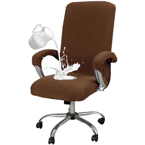 CLGTY Bürostuhl Bezug Wasserdicht, Stretch Bezug Für Bürostuhl Mit Armlehnenbezüge Universal Abnehmbar Bezug Bürostuhl Für Drehbarer Bürostuhl Für Den Chef-Leichter Kaffee-Large von CLGTY