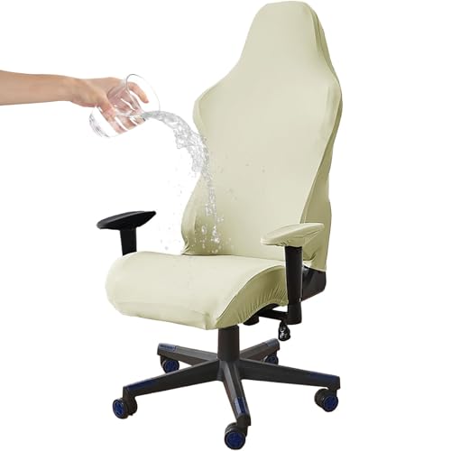 CLGTY Gaming Stuhl Bezug, Wasserdicht Ergonomisch Gaming Stuhlhussen Mit Armlehnenbezüge Dehnbar Kratzfest Gamingstuhl Bezüge Waschbar Für Bürostuhl Computer Schreibtischstuhl-Beige-4pc von CLGTY