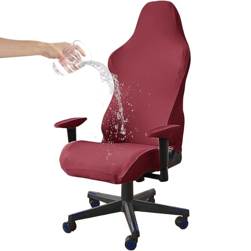 CLGTY Gaming Stuhl Bezug, Wasserdicht Ergonomisch Gaming Stuhlhussen Mit Armlehnenbezüge Dehnbar Kratzfest Gamingstuhl Bezüge Waschbar Für Bürostuhl Computer Schreibtischstuhl-Weinrot-4pc von CLGTY