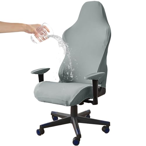 CLGTY Gaming Stuhl Bezug, Wasserdicht Ergonomisch Gaming Stuhlhussen Mit Armlehnenbezüge Dehnbar Kratzfest Gamingstuhl Bezüge Waschbar Für Bürostuhl Computer Schreibtischstuhl-hellgrau-4pc von CLGTY