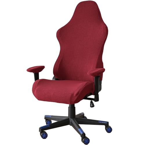 CLGTY Gaming Stuhl Bezug Elastische, Weich Spandex Gaming Stuhlhussen Für Katze Kratzfest Gamingstuhl Bezüge Abnehmbar Waschbar Für Büro-Weinrot-4pc von CLGTY