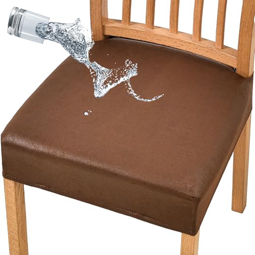 CLGTY Kunstleder Stuhlbezug Sitzfläche 6er Set, Wasserdicht Esszimmerstuhl Sitzbezug Stretch Abnehmbar Sitzbezug Stuhl Waschbar Für Küche Hotel Buffetparty-braun-6 Stück von CLGTY