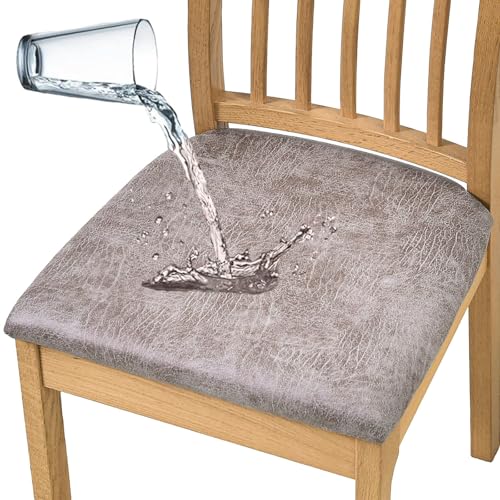 CLGTY Kunstleder stuhlbezug sitzfläche 4er Set, Abnehmbarer Esszimmerstuhl Sitzbezug waschbar Fleckschutz Küche sitzbezug Stuhl für Hotel Hochzeit Party-hellgrau-4 Stück von CLGTY