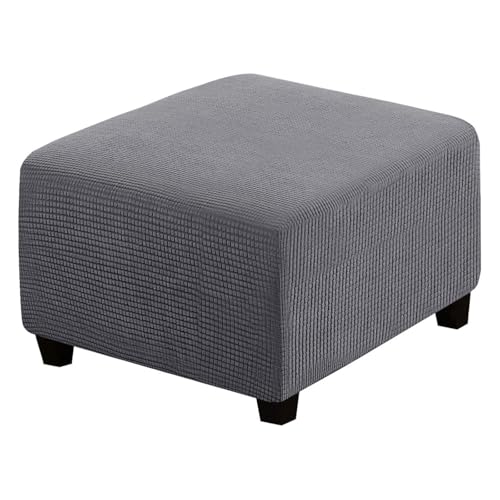 CLGTY Ottomane Bezug Quadratisch, Stretch Kariert Ottomane Schonbezug Hockerbezug Rechteckig Hockerabdeckung Mit Elastischem Boden Verdicken Hocker Husse für Fußhocker Waschbar-dunkelgrau-50×50cm von CLGTY