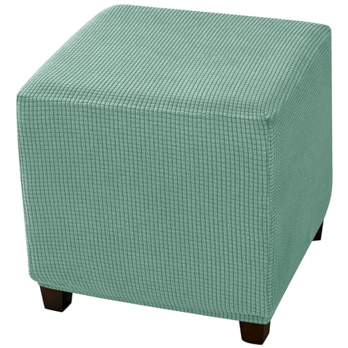 CLGTY Ottomane Bezug Quadratisch, Stretch Quadratisch Ottomane Schonbezug Hockerbezug Spandex Hocker Protector Waschbar Hocker Husse Für Fußhocker Mit Elastischem Boden-grün-Small von CLGTY