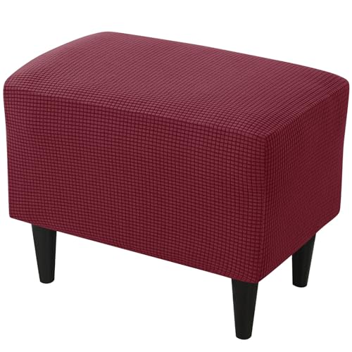 CLGTY Ottomane Bezug Rechteckig, Stretch Weich Kariert Ottomane Schonbezug Hockerbezug Fleckschutz Hocker Protector Abnehmbar Hocker Husse Für Fußhocker Waschbar-Weinrot-Small von CLGTY