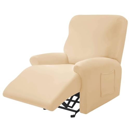 CLGTY Polyester 4-Stück Sesselschoner Für Relaxsessel, Stretch Weich Sesselüberwurf Für Relaxsessel Mit Tasche Sesselbezug Für Kind Pet Katze Hund-Beige-sehsessel von CLGTY