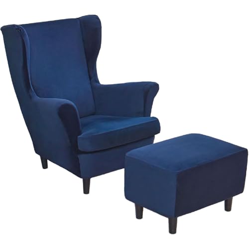 CLGTY Samt 2 Teilig Ohrensessel Überzug Mit Hockerbezug, Stretch Ohrensesselbezüge Mit Ottomane Schonbezug Abnehmbar Ohrensessel Schonbezuge Waschbar Für Katze-Navy blau-3 Stück CLGTY Samt 2 Teilig Ohrensessel Überzug Mit Hockerbezug, Stretch Ohrensesselbezüge Mit Ottomane Schonbezug Abnehmbar Ohrensessel Schonbezuge Waschbar Für Katze-Navy blau-3 Stück von CLGTY