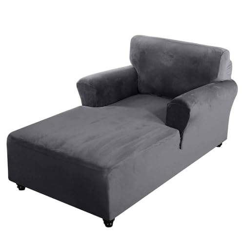CLGTY Samt Chaiselongue Bezug, Weich Chaiselongue Sofabezug Mit Armlehne Antirutsch Waschbar Sofahusse Für Wohnzimmer-grau-Chaiselongue von CLGTY