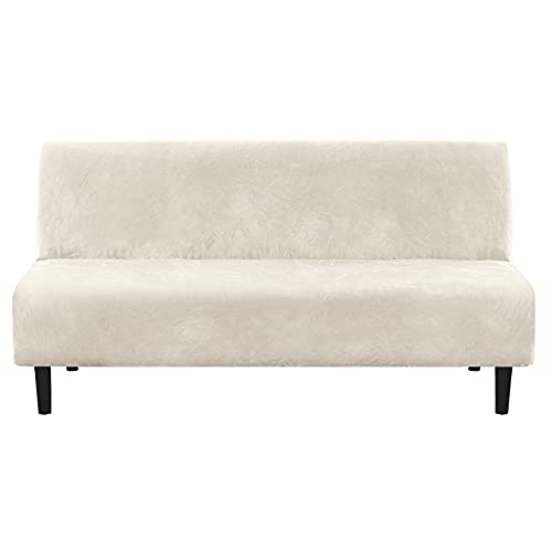 CLGTY Samt Futon Sofabezug Stretch, Weich Sofabezug Schlafsofa Ohne Armlehne Falten Antirutsch Sofahusse Für Haustier-Beige-170-215cm(67-85in) von CLGTY
