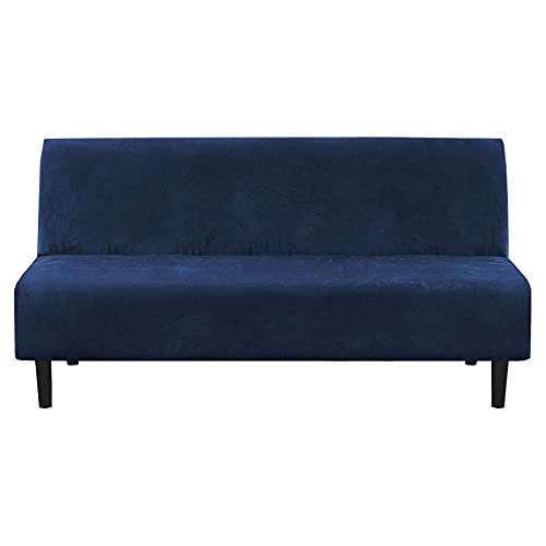CLGTY Samt Futon Sofabezug Stretch, Weich Sofabezug Schlafsofa Ohne Armlehne Falten Antirutsch Sofahusse Für Haustier-Marine-170-215cm(67-85in) von CLGTY