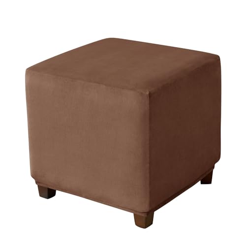 CLGTY Samt Hockerbezug Quadratisch, Stretch Antirutsch Ottomane Sitzhocker Bezug, Abnehmbar Wohnkultur Hockerbezug Mit Elastisch Unterseite-Kaffee-45×45CM von CLGTY