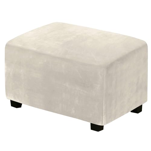 CLGTY Samt Hockerbezug Rechteckig, Abnehmbar Stretch Ottomane Sitzhocker Bezug Antirutsch Hockerbezug Mit Elastisch Unterseite-Elfenbein-85×70CM von CLGTY